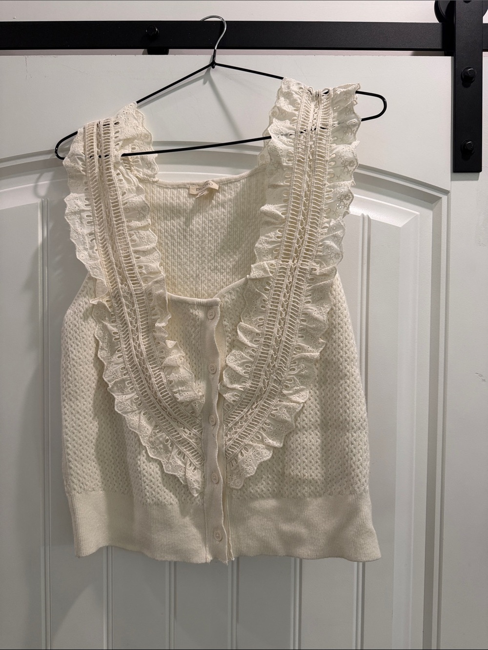 Pilcro Cream Ruffle Front-Button Knit Crop Top